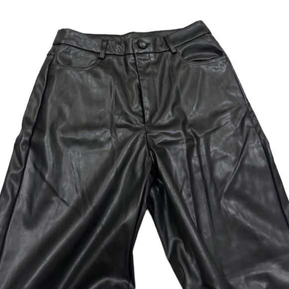 MakeMeChic Women's Faux Leather Pants Straight Wide Leg Leather Pants Black - Picture 4 of 8